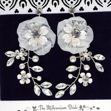 Swarovski Flower Petals Crystal, Rhinestone Earrings, Long Bridal Jewelry Bridal Earrings Crystal Bridal Earrings Statement Earrings Cz
